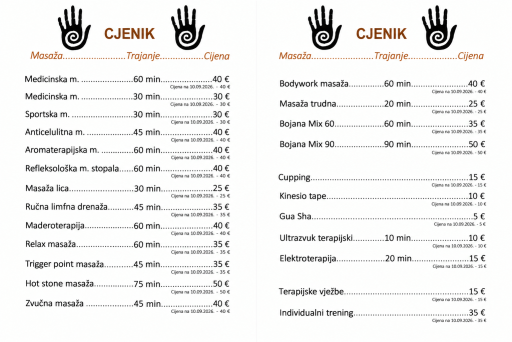 cjenik masaže u Rijeci